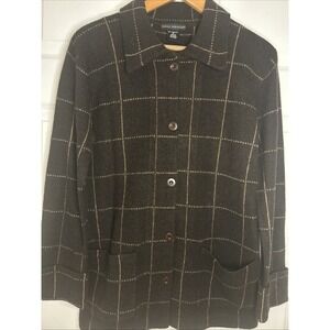 Vintage‎ Sarah Spencer 100% Lambswool Size S Brown Mid-Length Cardigan Sweater